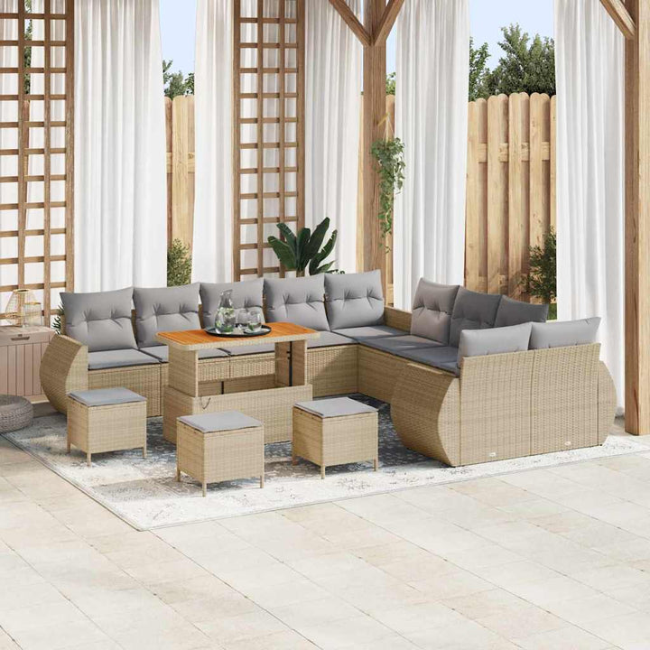 Havesofa Sæt 14 pcs Beige polyrattan