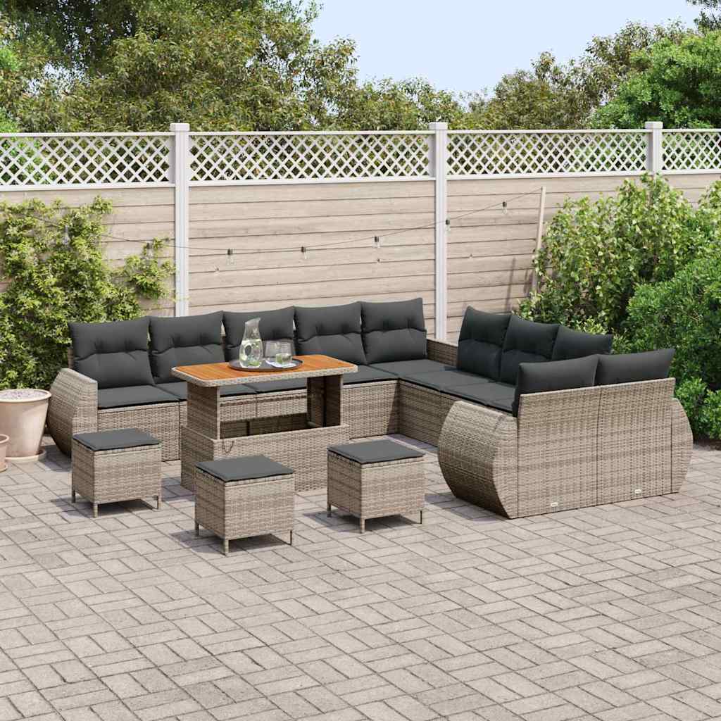 Havesofa Sæt 14 pcs Grå polyrattan