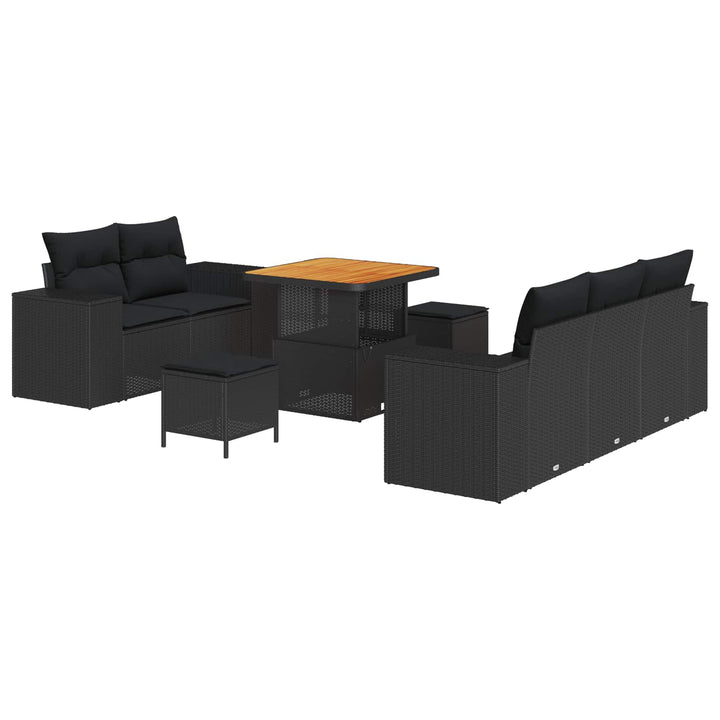 Havesofa Sæt 8 pcs Sort polyrattan