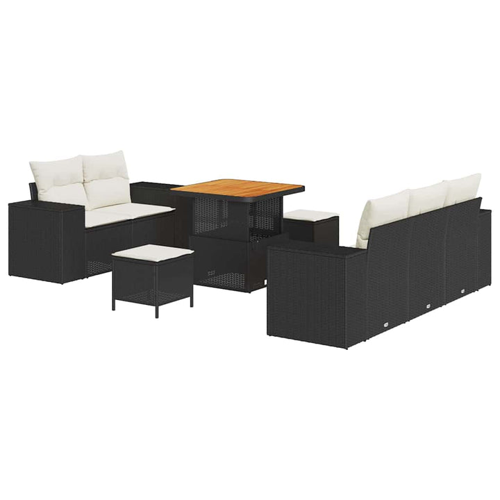 Havesofa Sæt 8 pcs Sort polyrattan