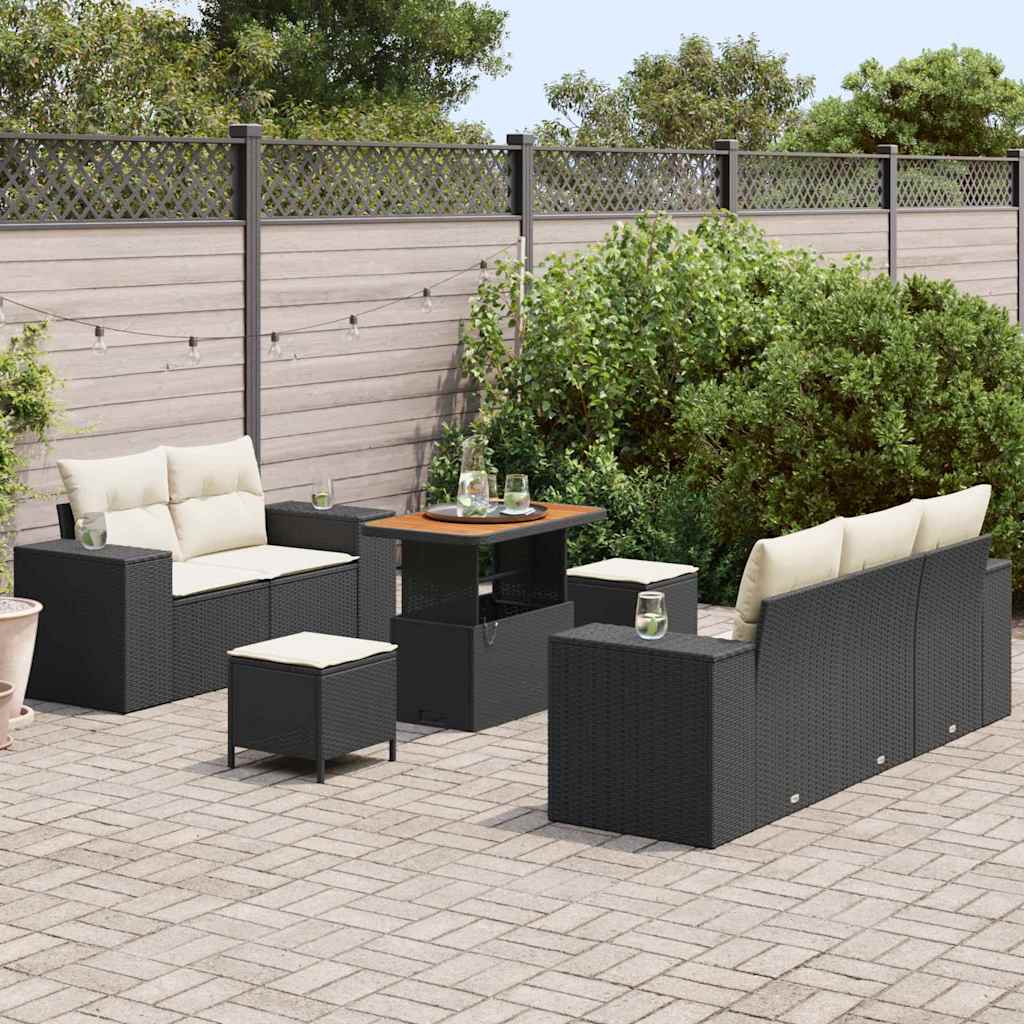 Havesofa Sæt 8 pcs Sort polyrattan