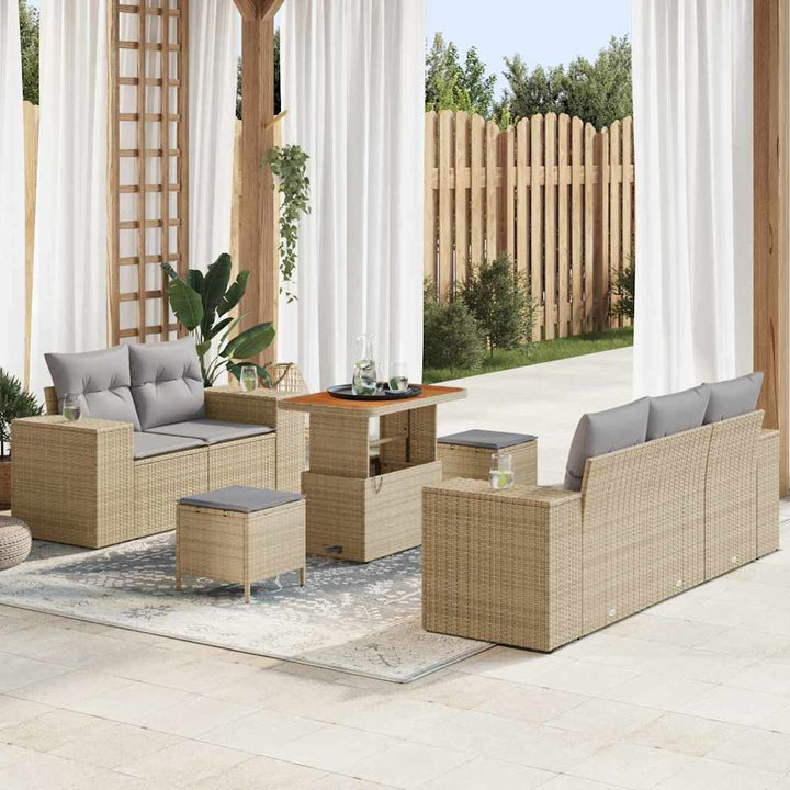 Havesofa Sæt 8 pcs Beige polyrattan