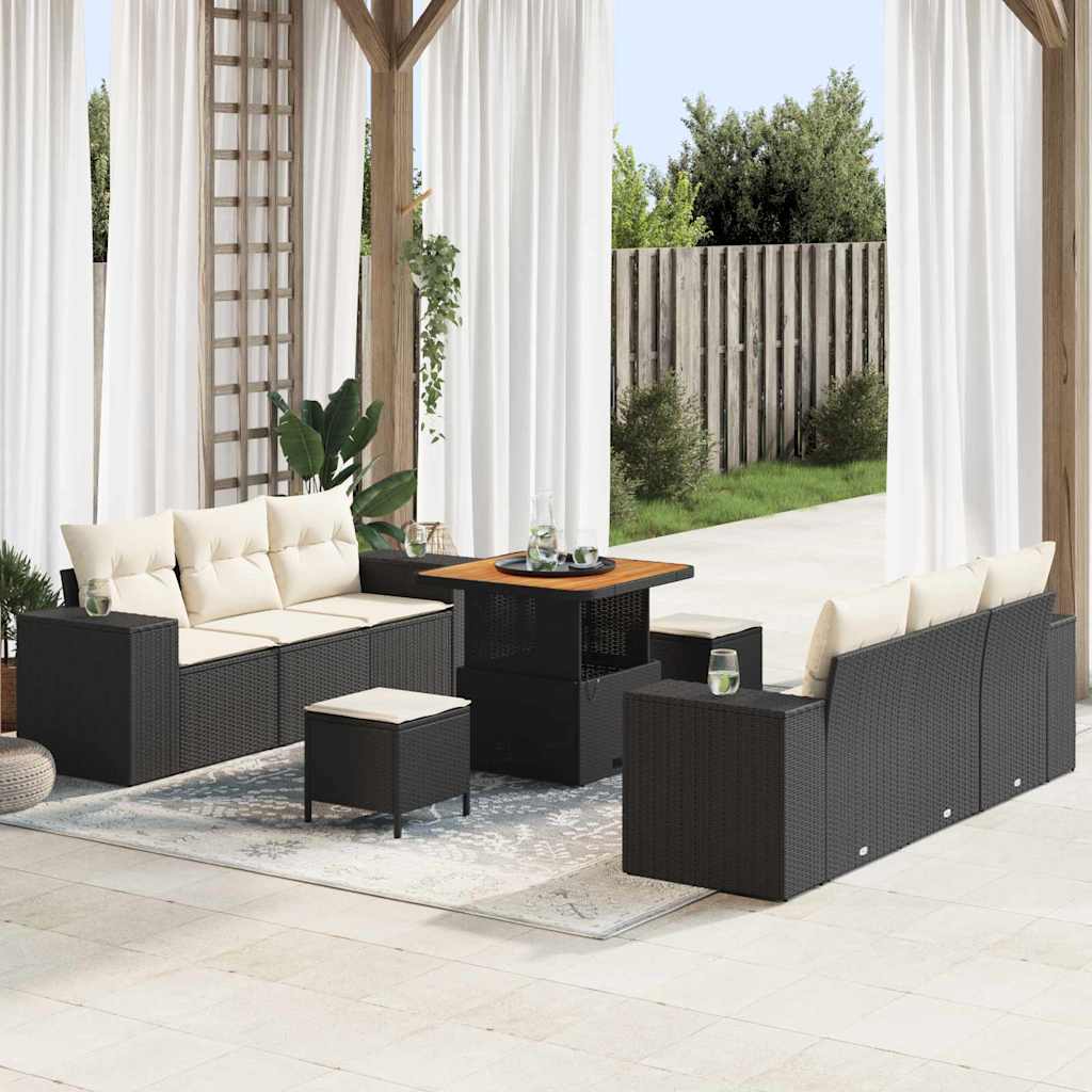 Havesofa Sæt 9 stk. Sort Poly rattan