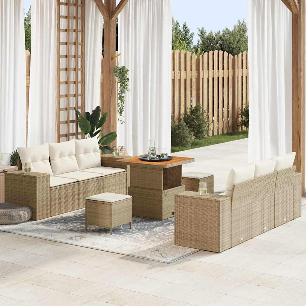 Havesofa Sæt med pude 9 pcs Beige Poly rattan