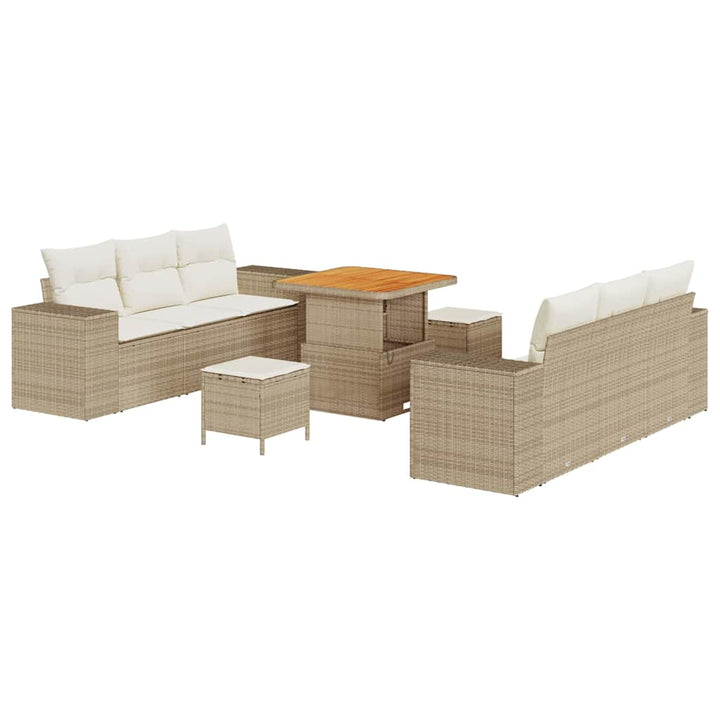 Havesofa Sæt med pude 9 pcs Beige Poly rattan