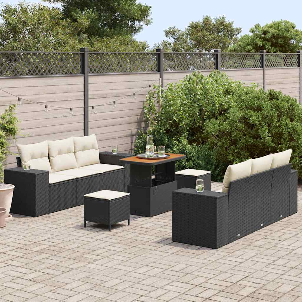Havesofa Sæt med opbevaring 9 pcs Sort Poly rattan