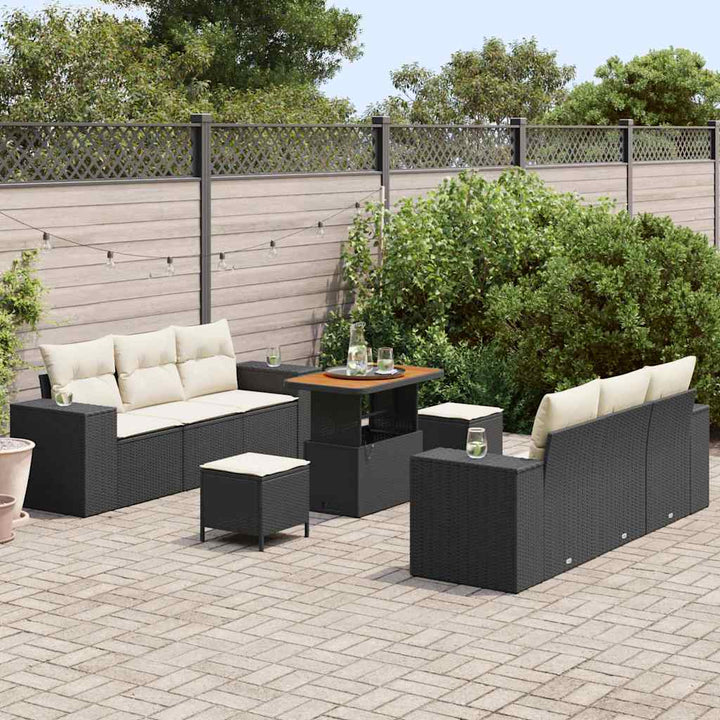 Havesofa Sæt med opbevaring 9 pcs Sort Poly rattan