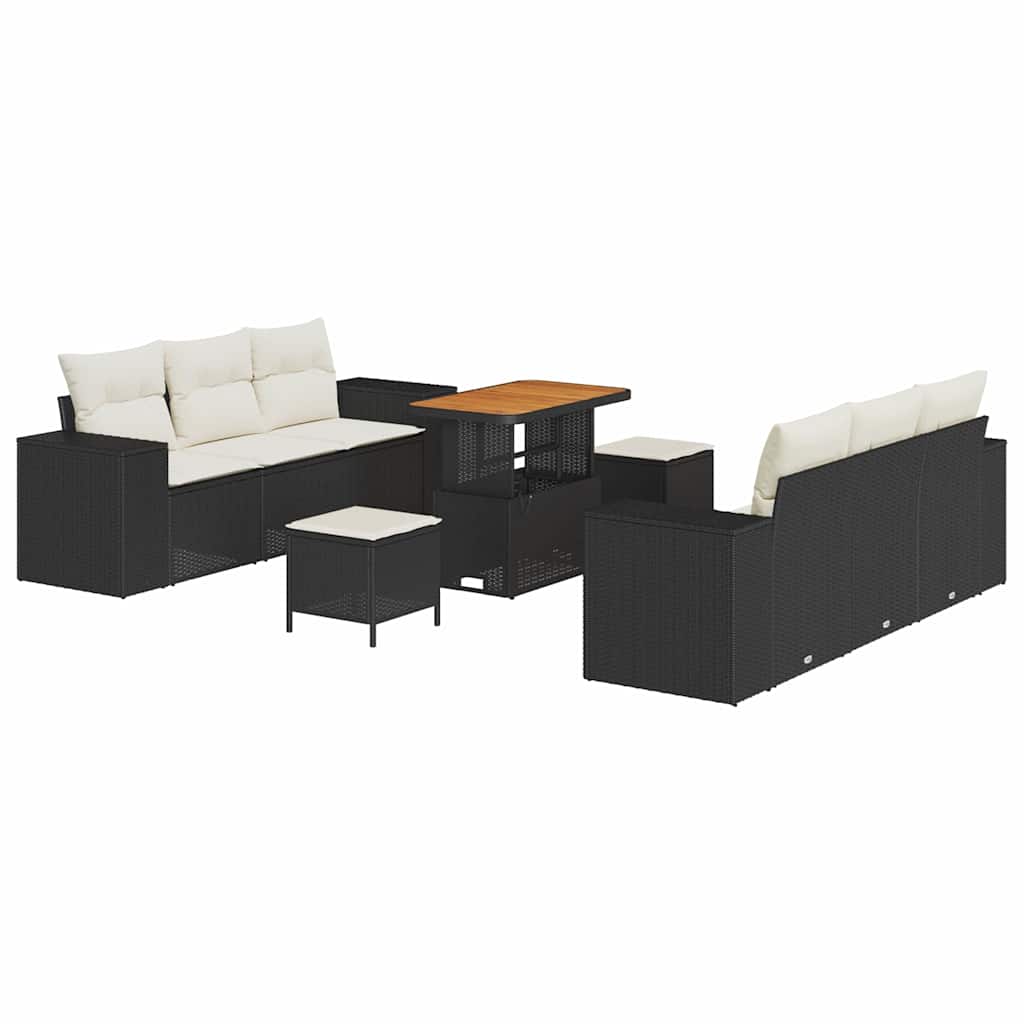 Havesofa Sæt med opbevaring 9 pcs Sort Poly rattan