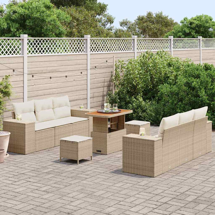 Havesofa Sæt med opbevaring 9 pcs Beige Poly rattan