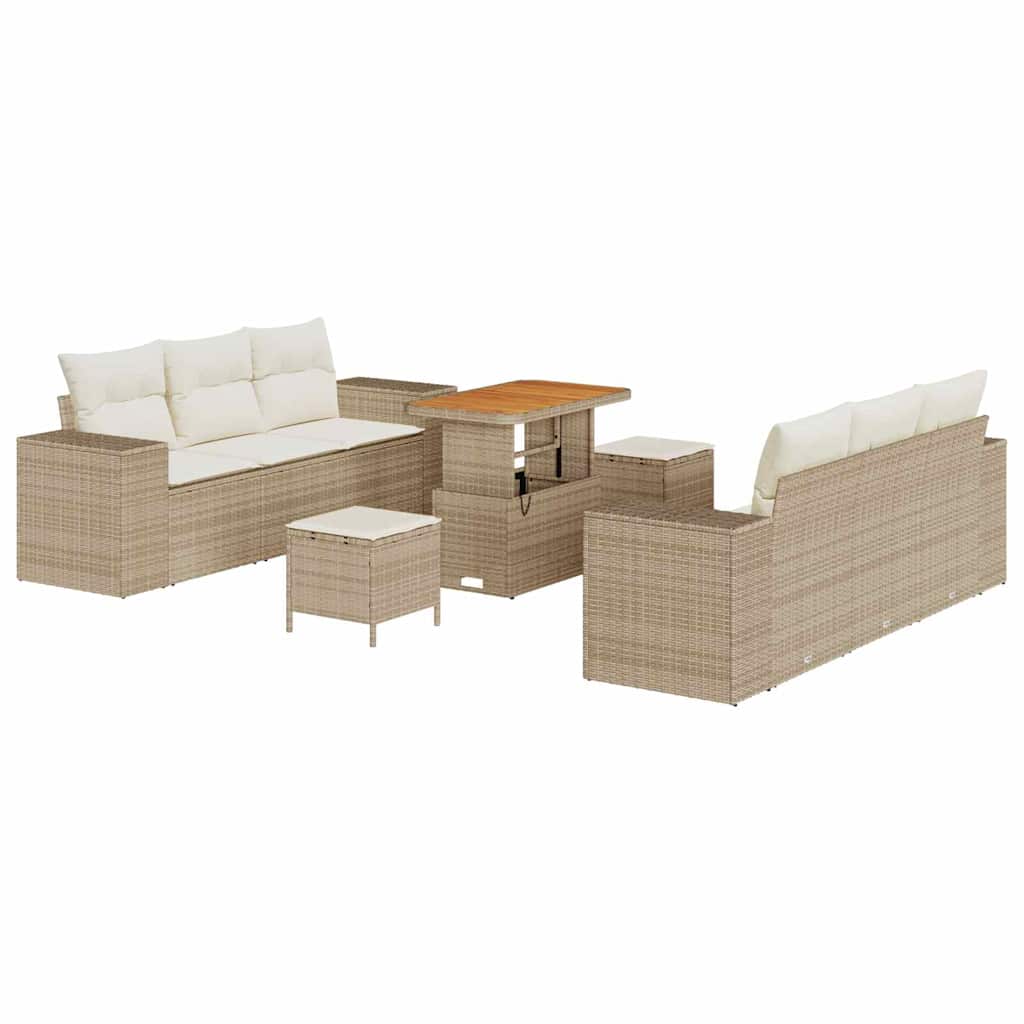 Havesofa Sæt med opbevaring 9 pcs Beige Poly rattan