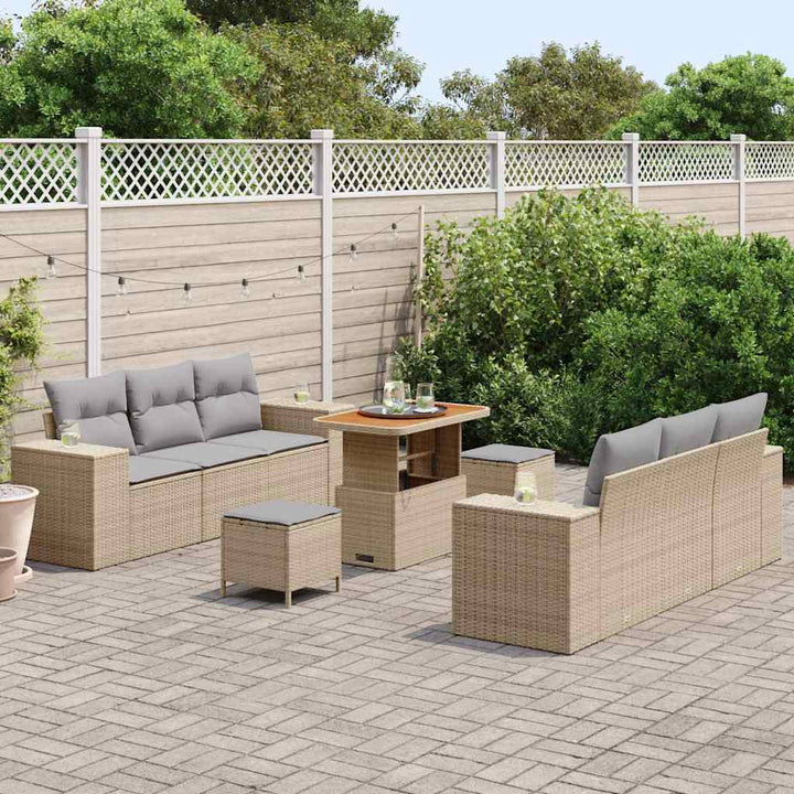 Havesofa Sæt 9 stk. Beige Poly rattan