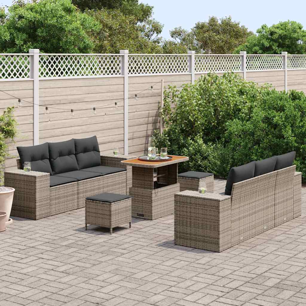Havesofa Sæt med opbevaring 9 pcs Grå Poly rattan