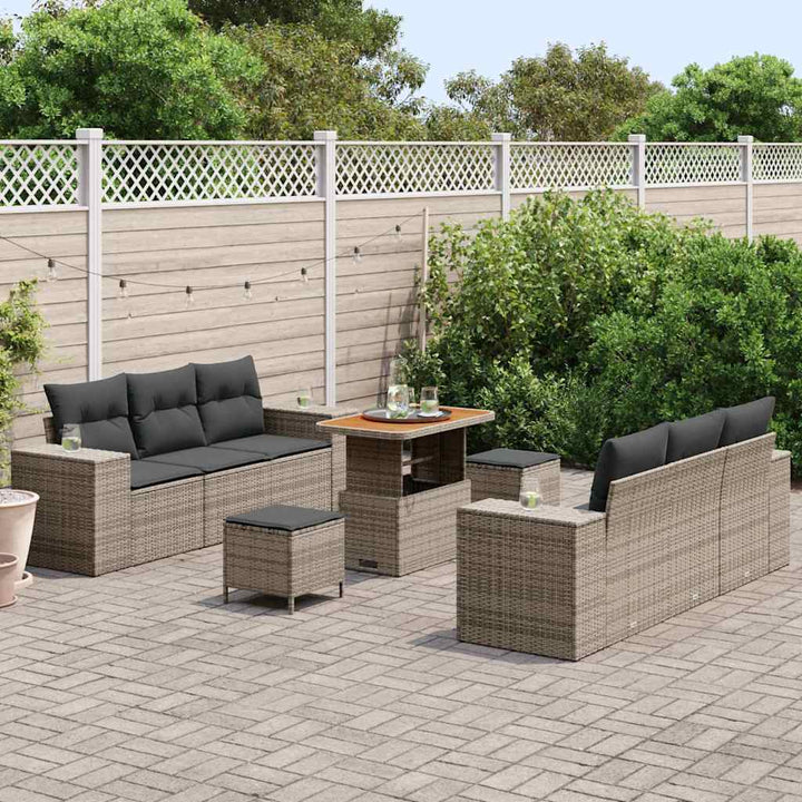 Havesofa Sæt med opbevaring 9 pcs Grå Poly rattan