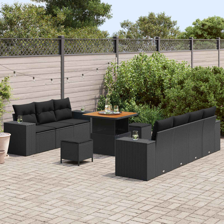 Havesofa Sæt 10 pcs Sort polyrattan