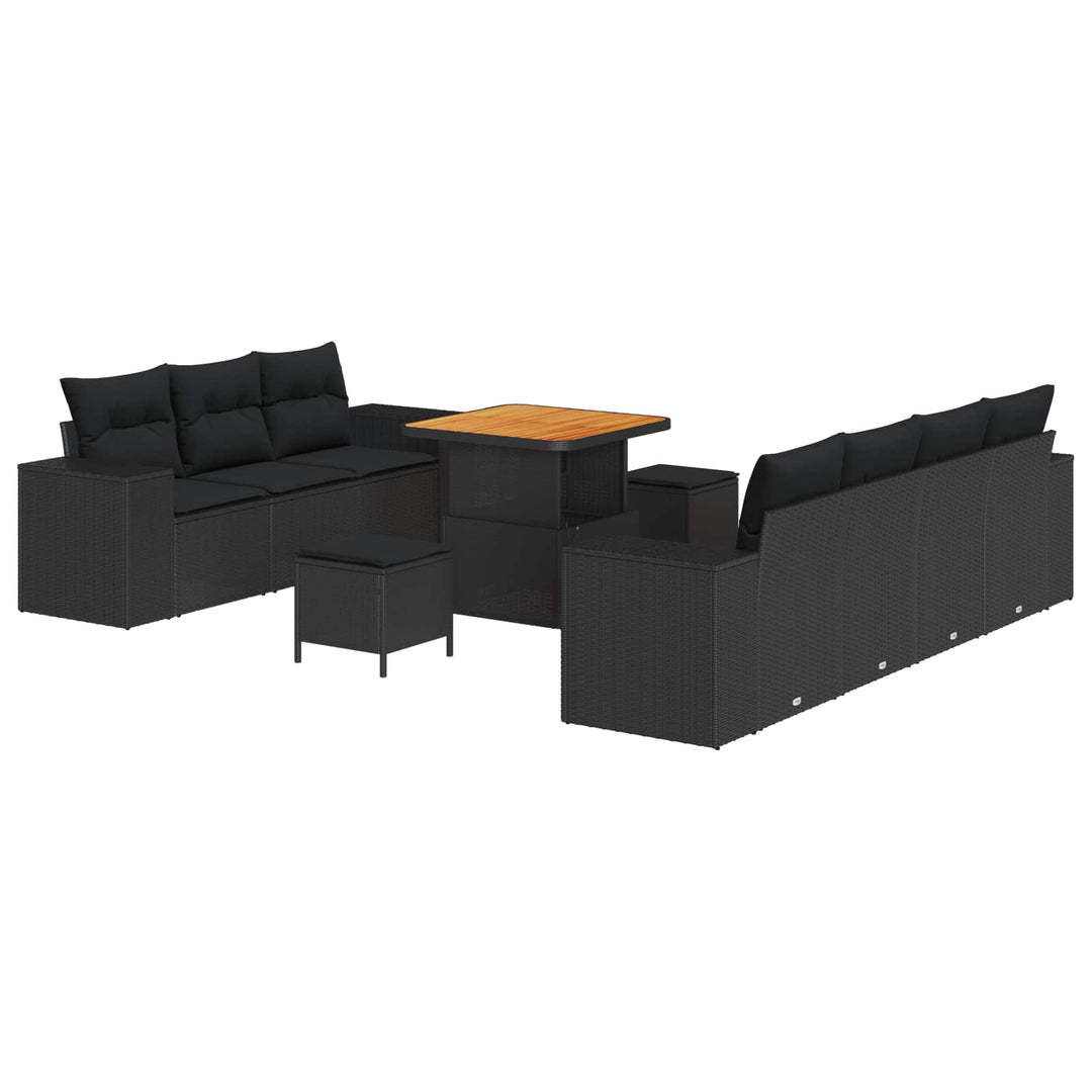 Havesofa Sæt 10 pcs Sort polyrattan