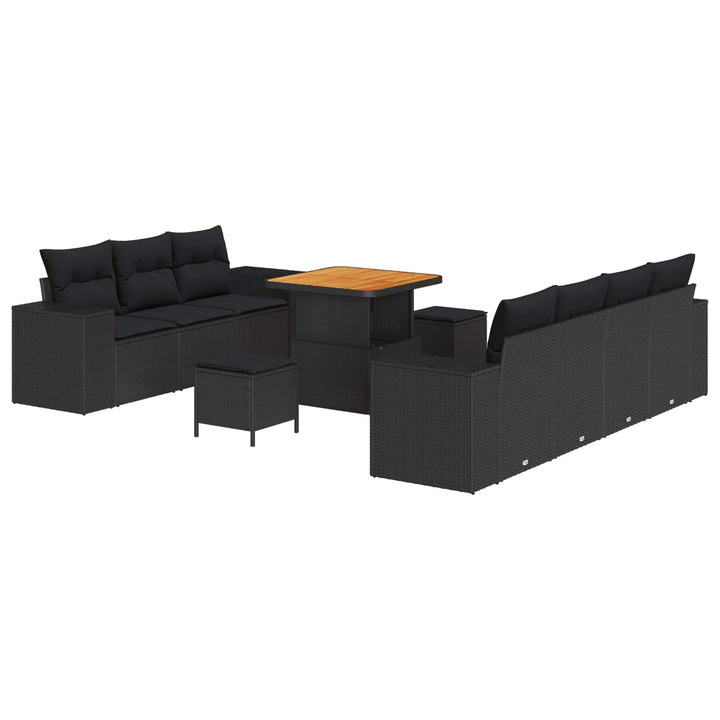 Havesofa Sæt 10 pcs Sort polyrattan