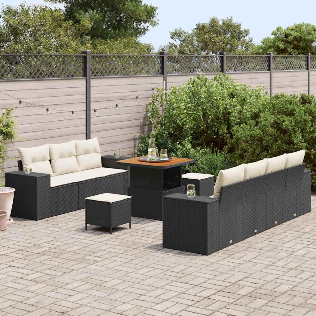 Havesofa Sæt 10 pcs Sort polyrattan