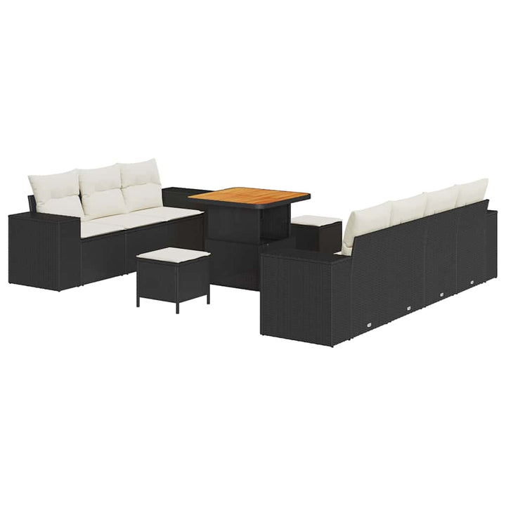Havesofa Sæt 10 pcs Sort polyrattan