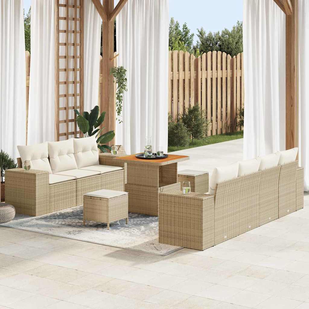 Havesofa Sæt 10 stk. Beige polyrattan