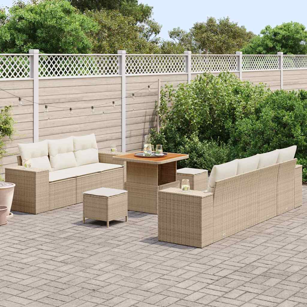 Havesofa Sæt 10 stk. Beige polyrattan