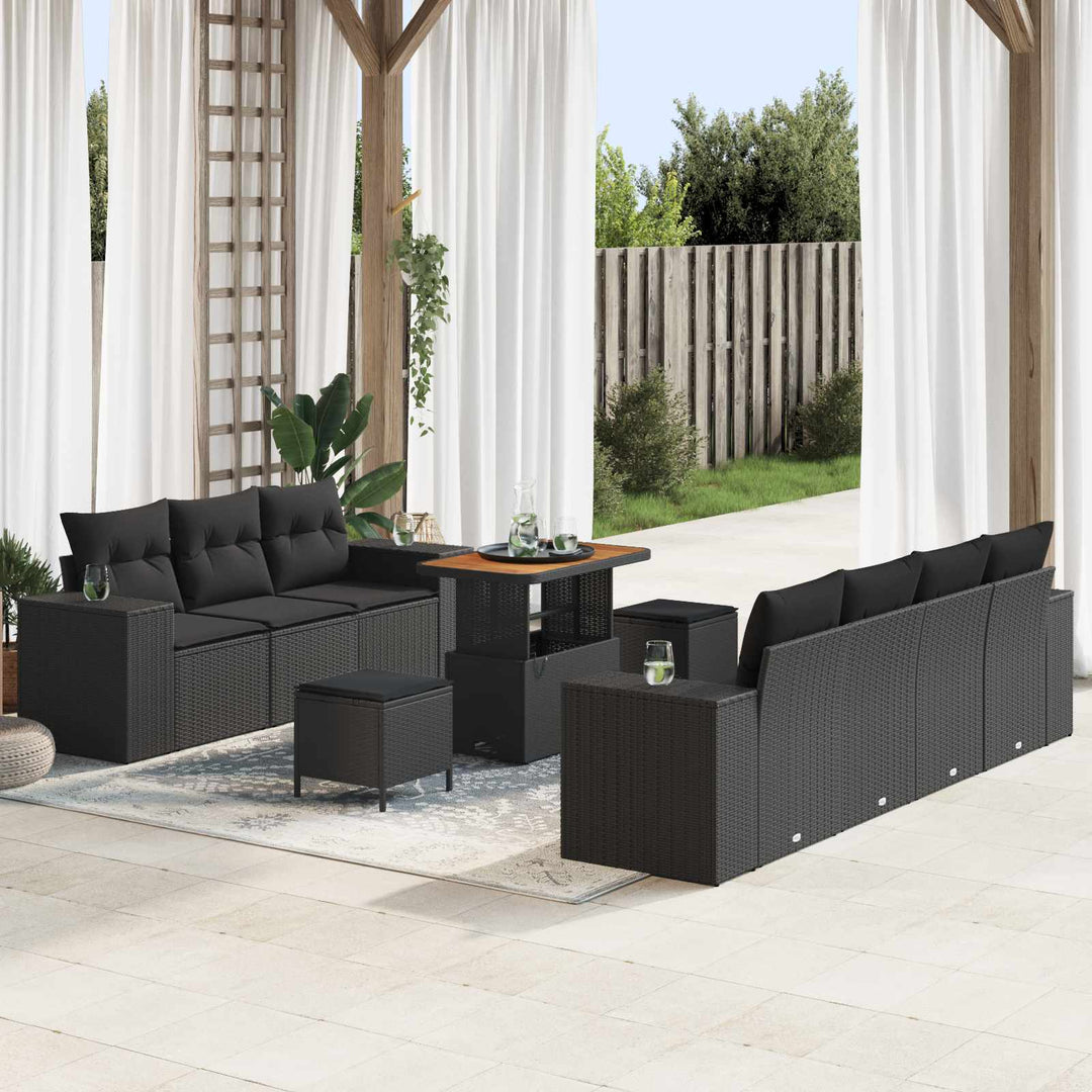 Havesofa Sæt 10 pcs Sort polyrattan