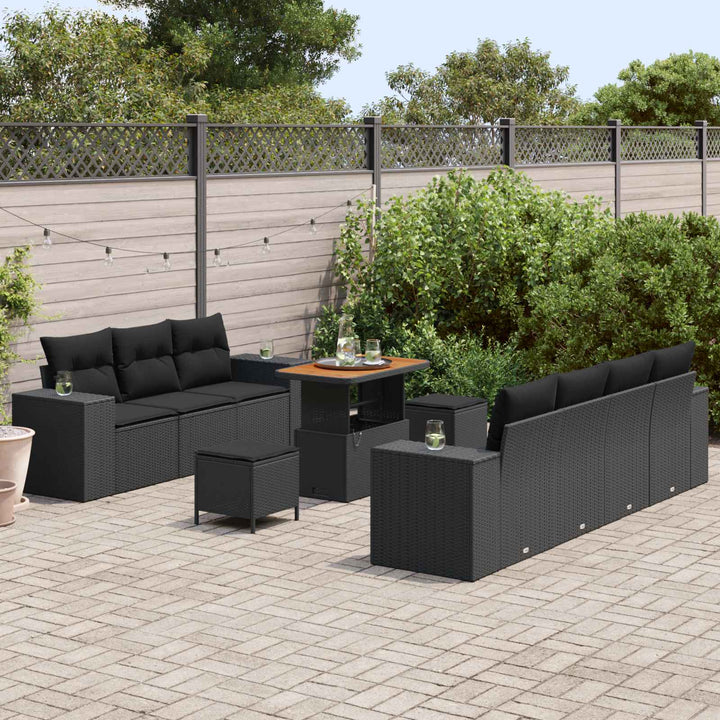 Havesofa Sæt 10 pcs Sort polyrattan