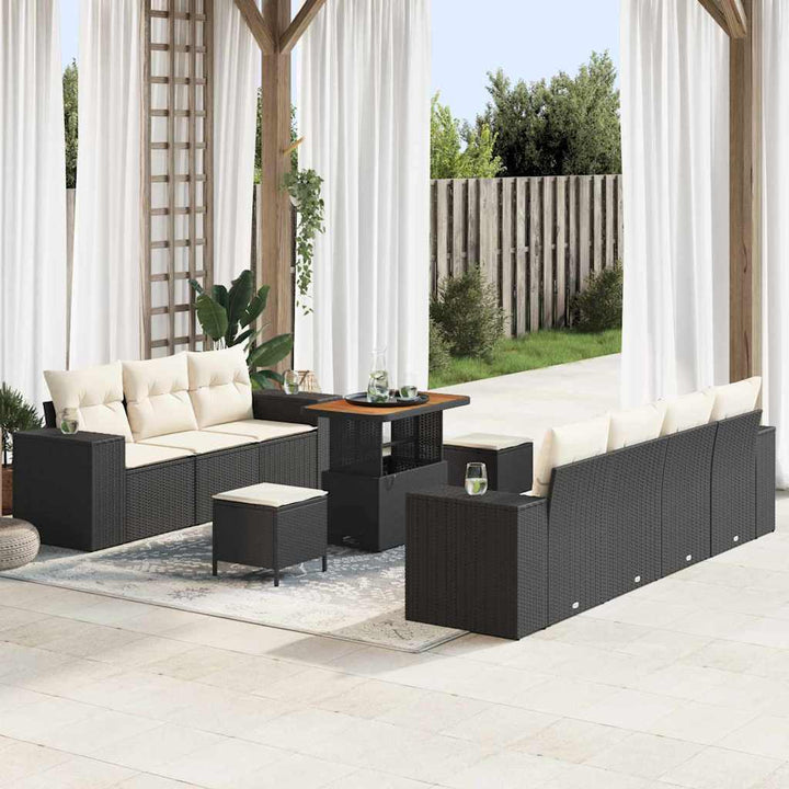 Havesofa Sæt 10 pcs Sort polyrattan