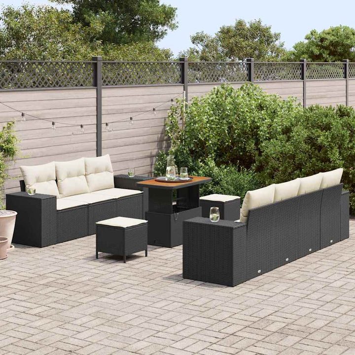 Havesofa Sæt 10 pcs Sort polyrattan