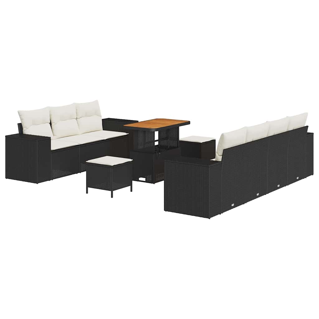 Havesofa Sæt 10 pcs Sort polyrattan