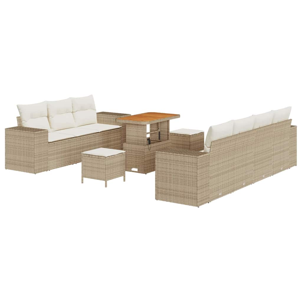 Havesofa Sæt med pude 10 pcs Beige polyrattan
