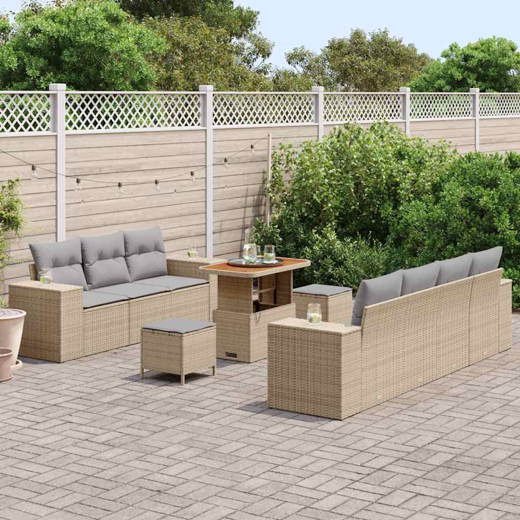 Havesofa Sæt 10 pcs Beige polyrattan