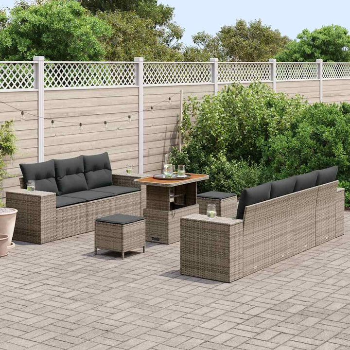 Havesofa Sæt med pude 10 pcs Grå polyrattan