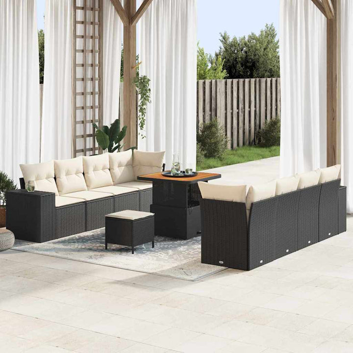 Havesofa Sæt med pude 11 pcs Sort polyrattan
