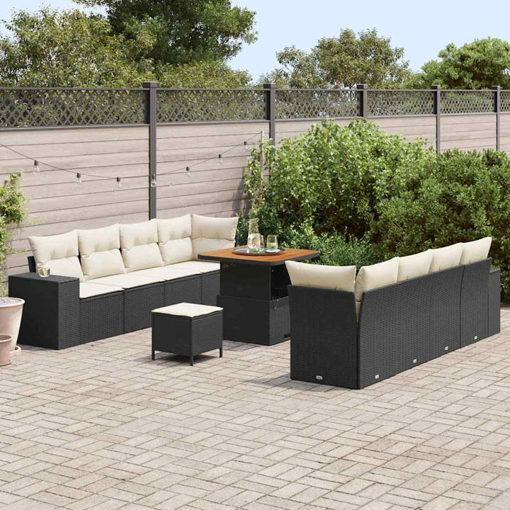 Havesofa Sæt med pude 11 pcs Sort polyrattan