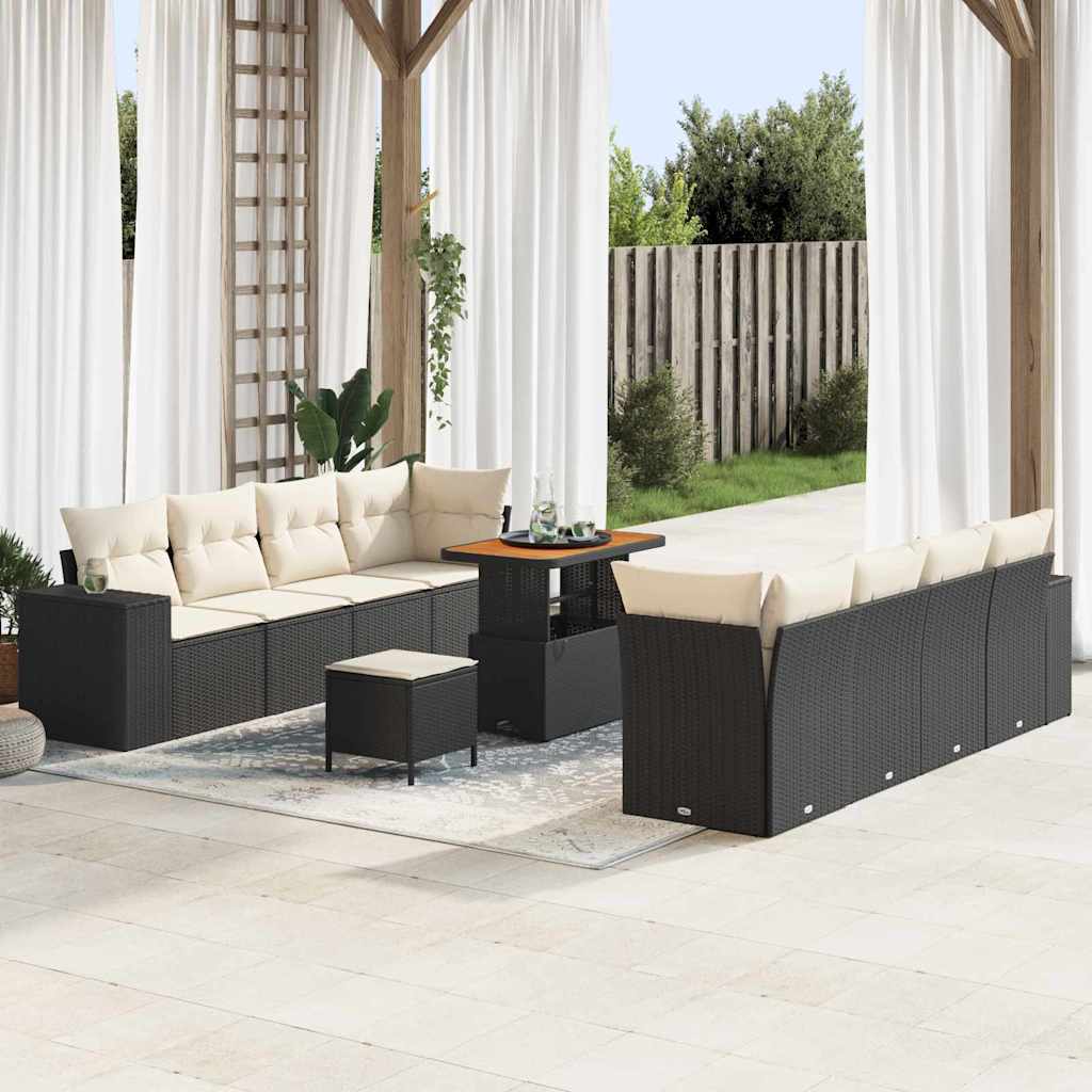 Havesofa Sæt med pude 11 pcs Sort polyrattan