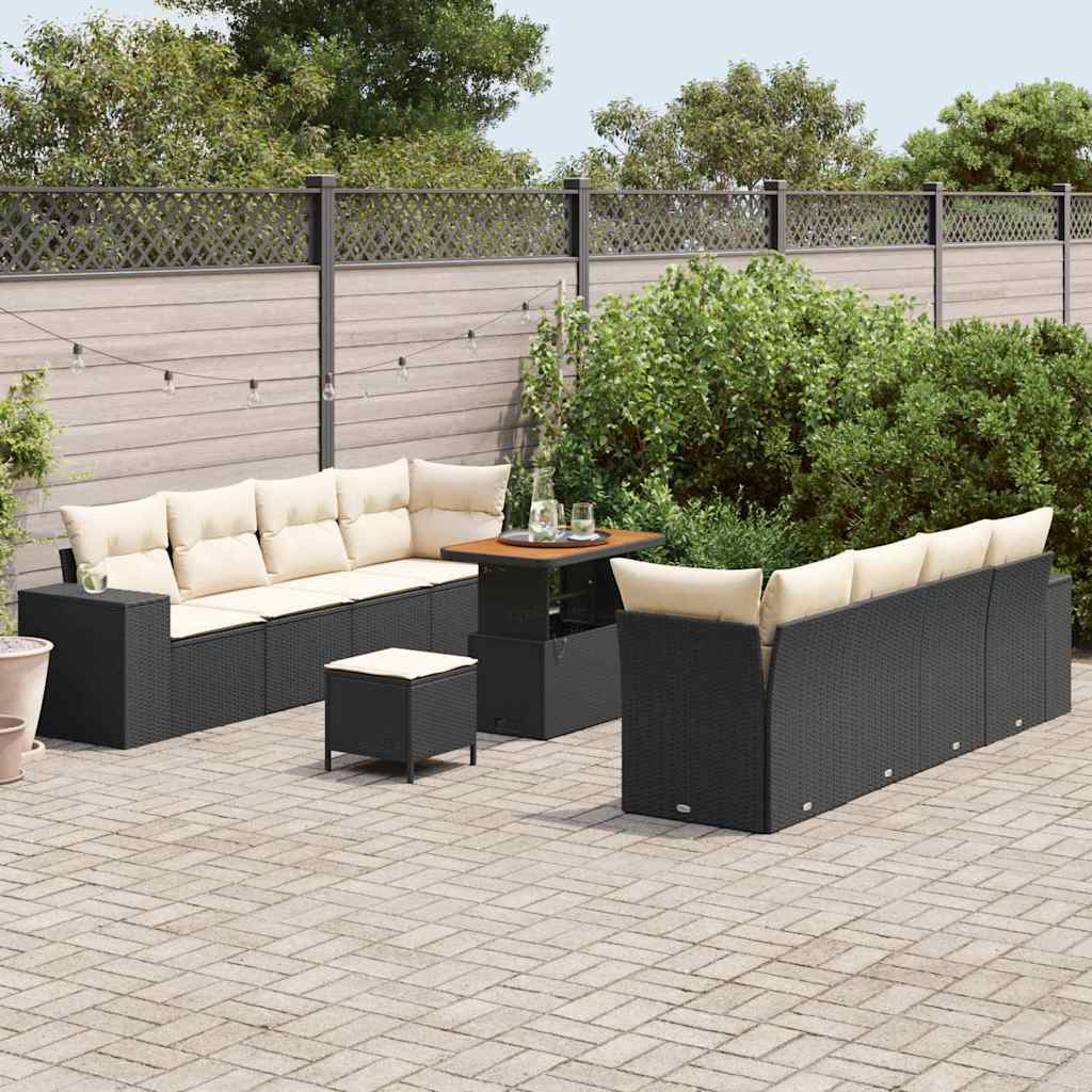 Havesofa Sæt med pude 11 pcs Sort polyrattan