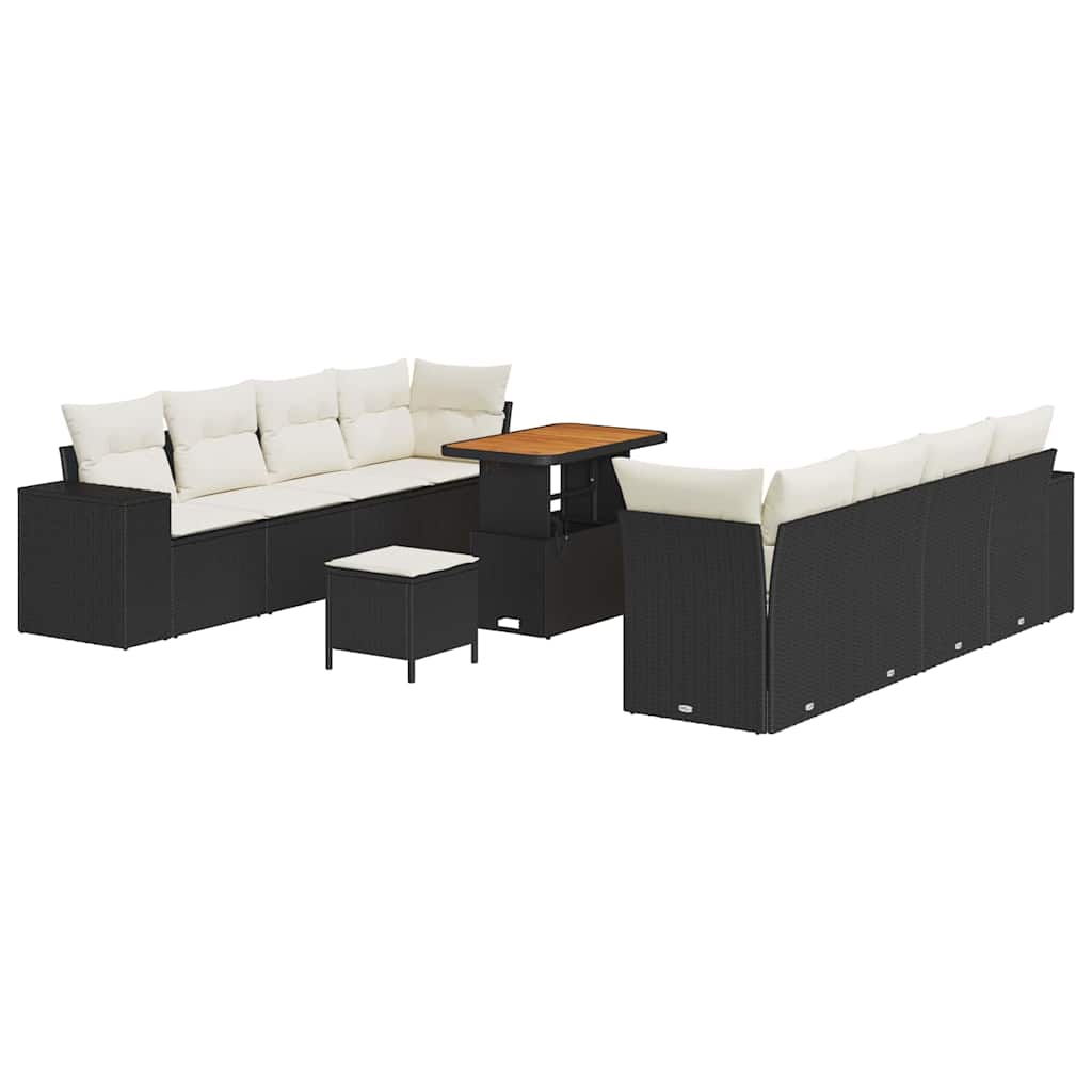 Havesofa Sæt med pude 11 pcs Sort polyrattan