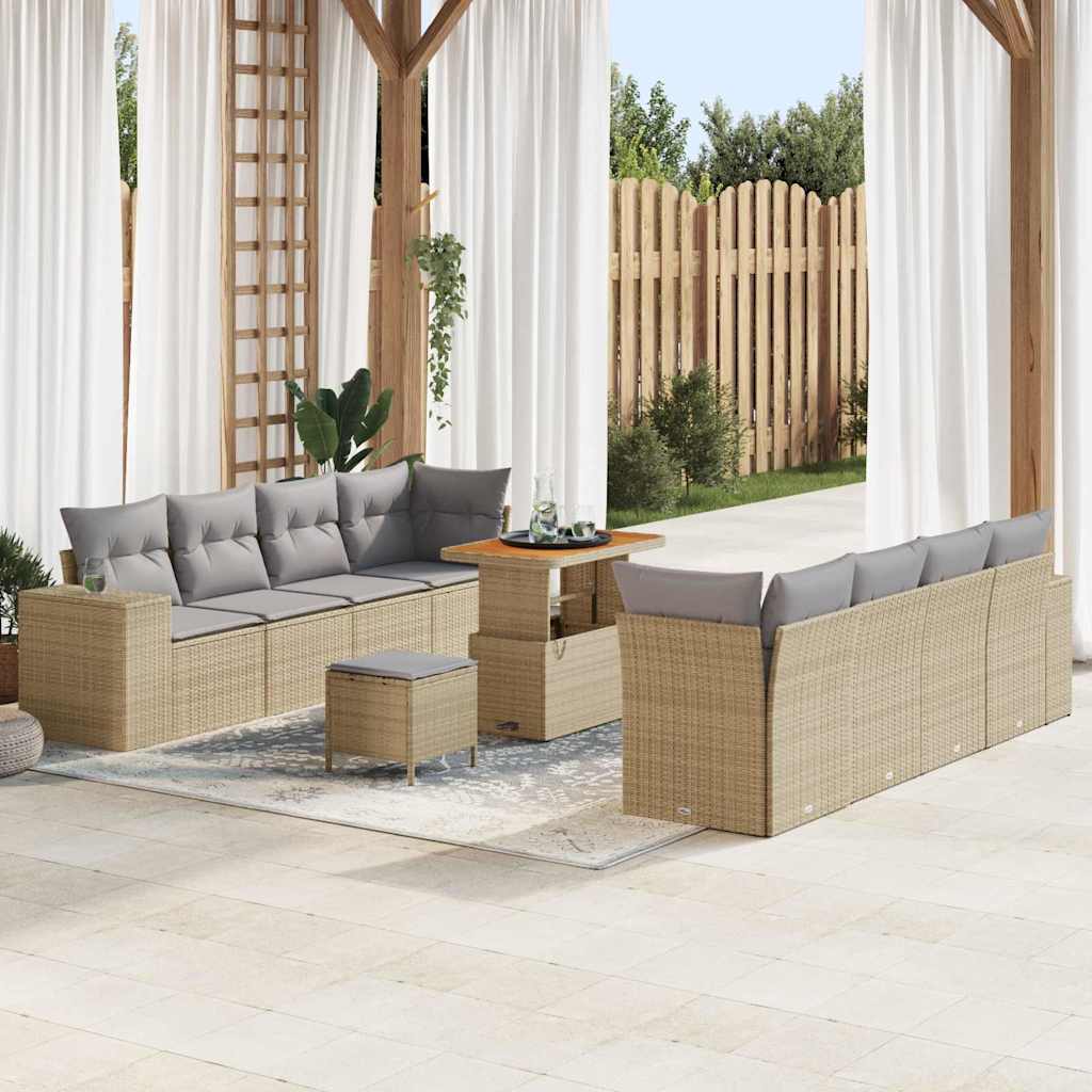 Havesofa Sæt 11 stk. Beige polyrattan