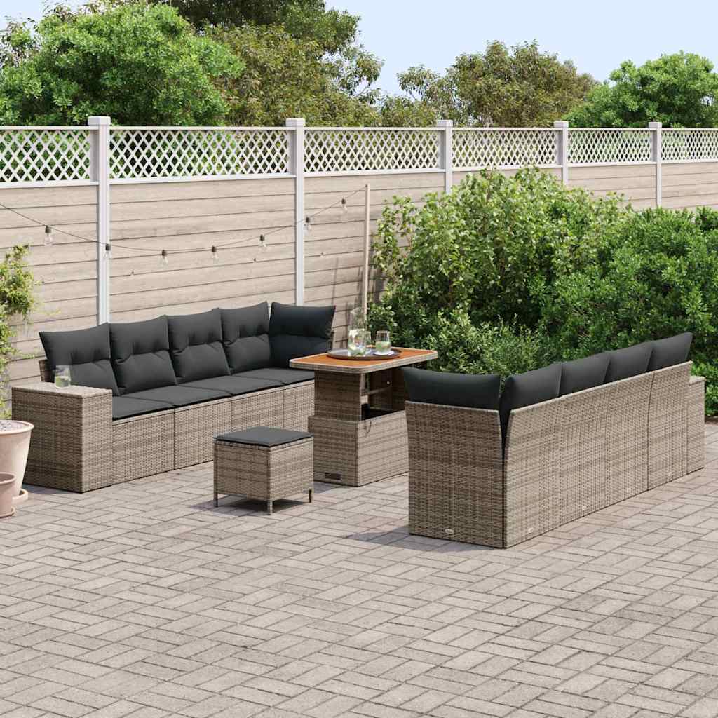 Havesofa Sæt med pude 11 pcs Grå polyrattan