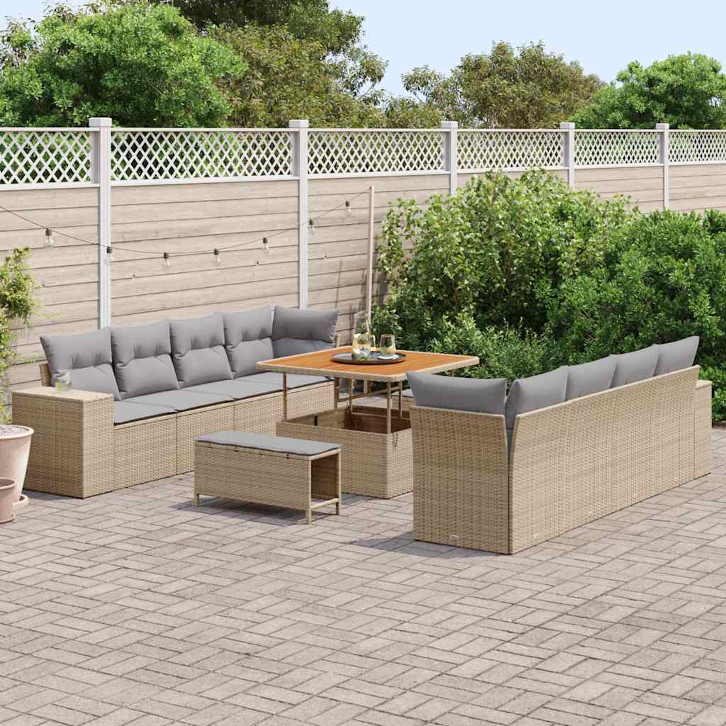 Havesofa Sæt med pude 11 pcs Beige polyrattan