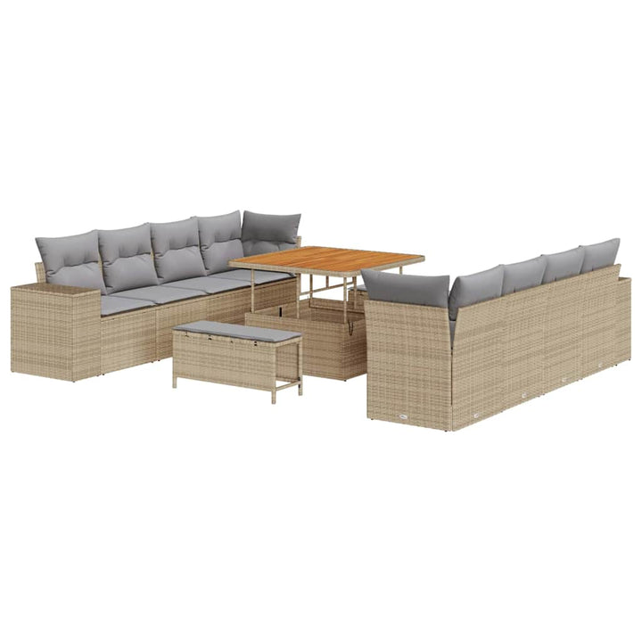 Havesofa Sæt med pude 11 pcs Beige polyrattan