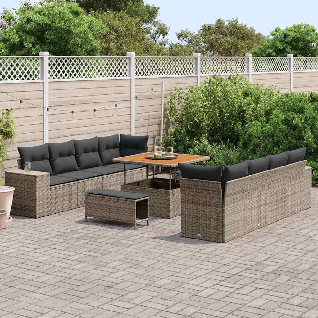 Havesofa Sæt med pude 11 pcs Grå polyrattan