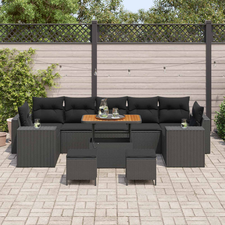 Havesofa Sæt 10 pcs Sort polyrattan