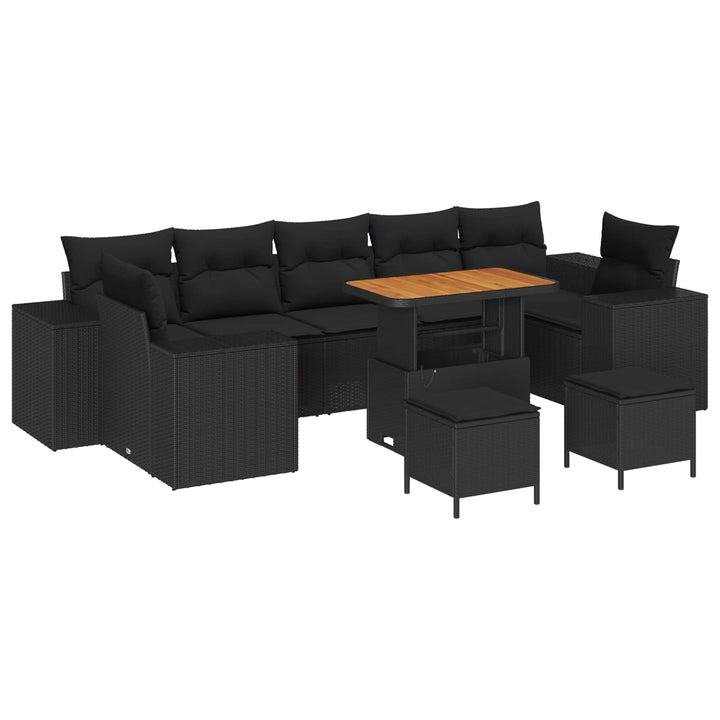 Havesofa Sæt 10 pcs Sort polyrattan