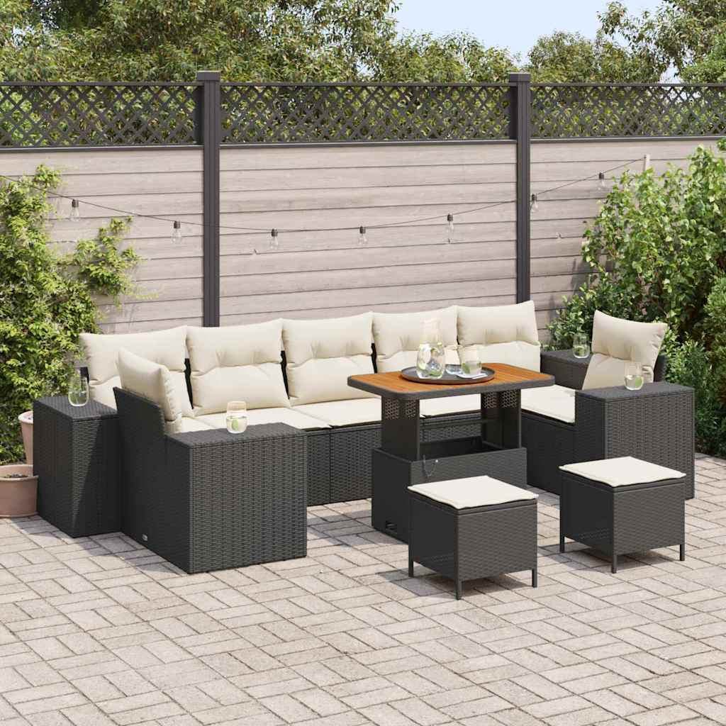 Havesofa Sæt 10 stk. Sort polyrattan