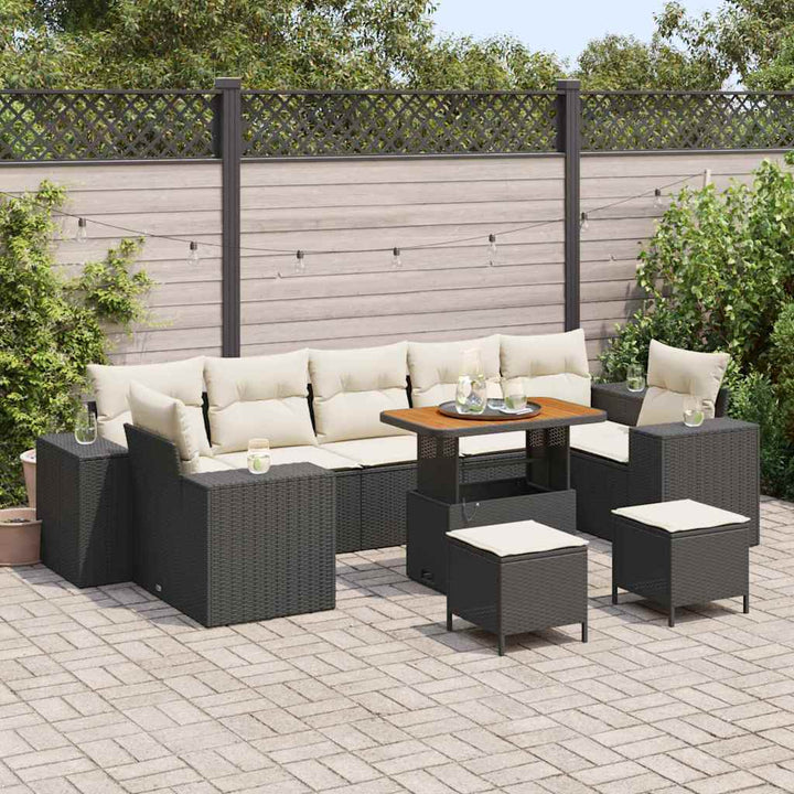 Havesofa Sæt 10 stk. Sort polyrattan