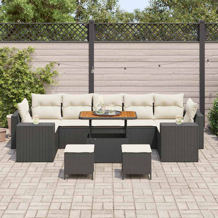 Havesofa Sæt 10 stk. Sort polyrattan