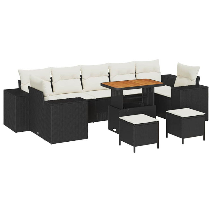 Havesofa Sæt 10 stk. Sort polyrattan
