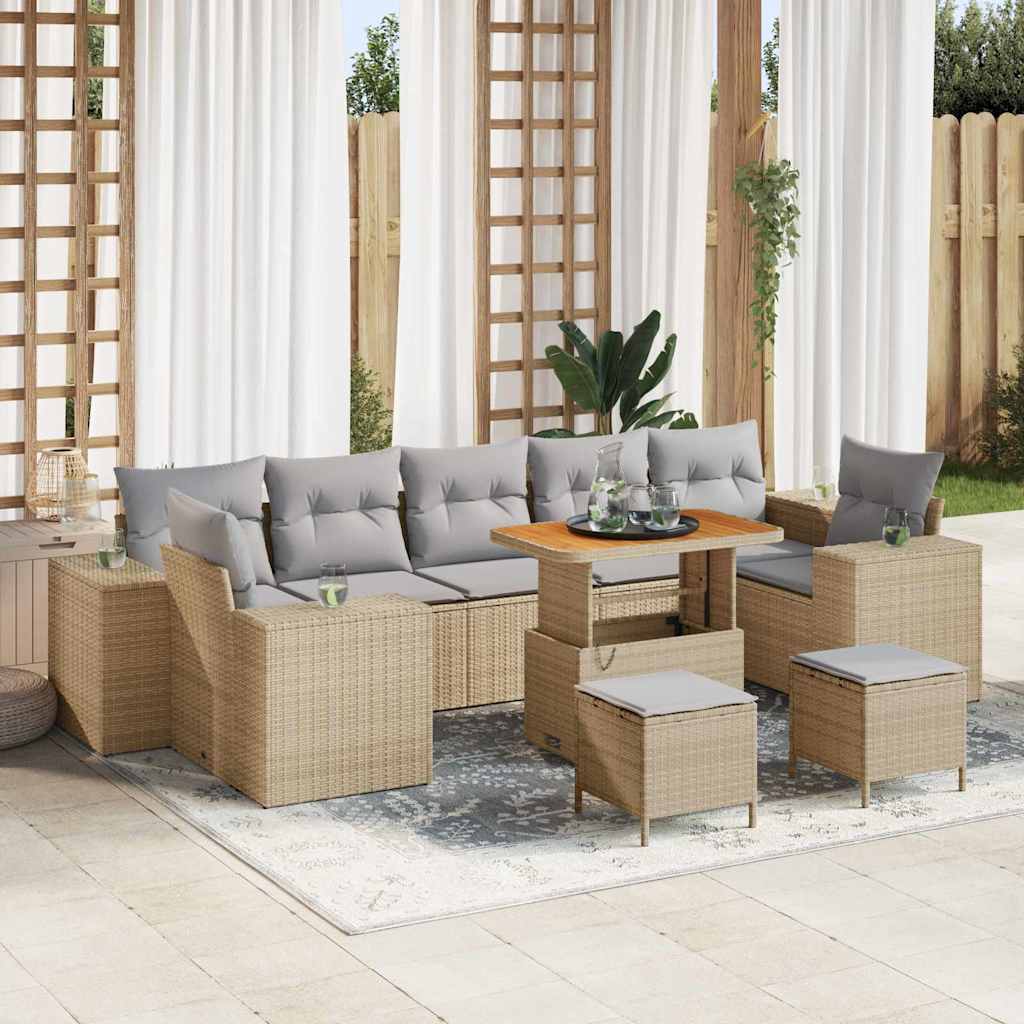 Havesofa Sæt med pude 10 pcs Beige polyrattan
