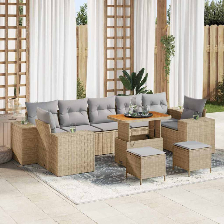 Havesofa Sæt med pude 10 pcs Beige polyrattan